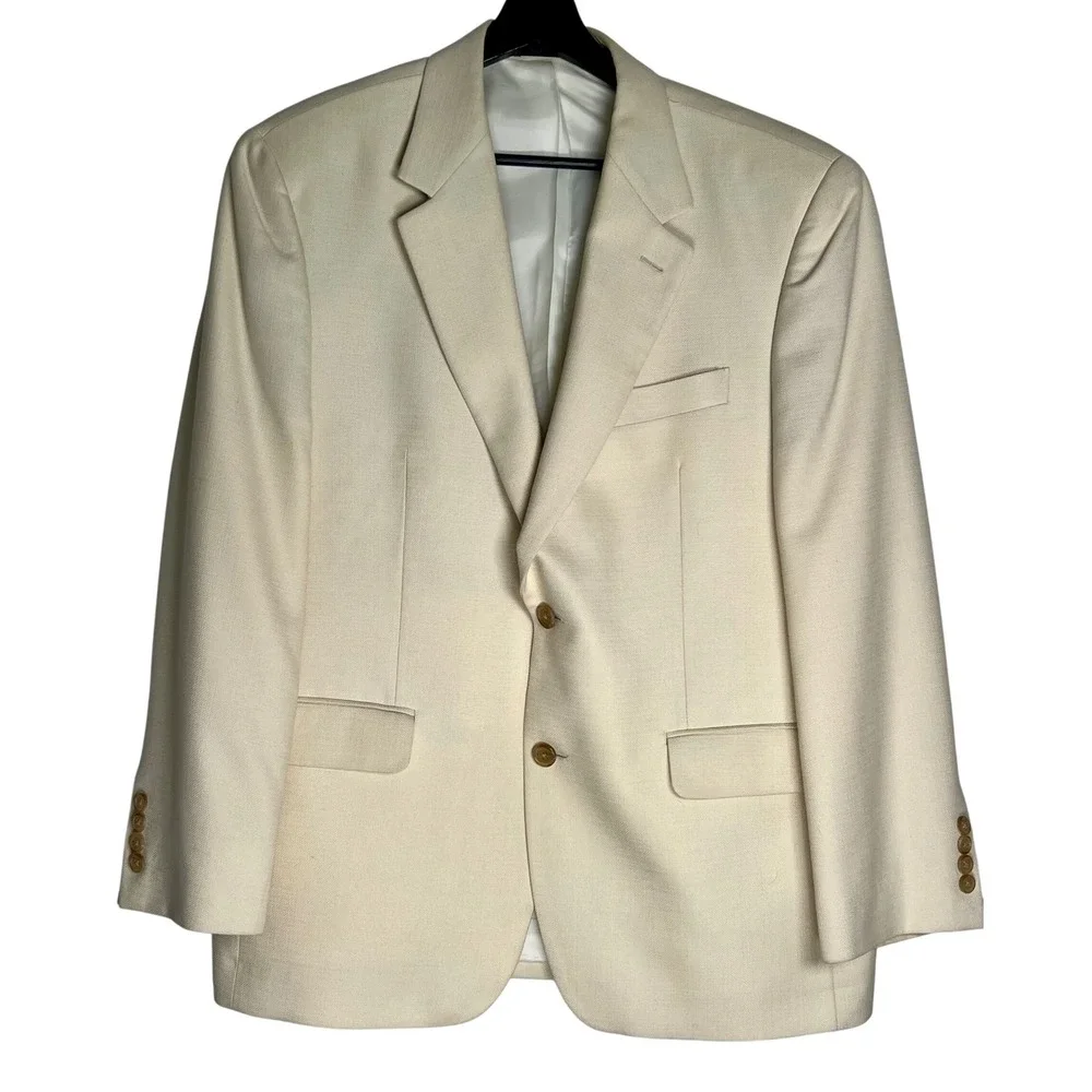 Lauren Ralph Lauren Mens 42S Cream Textured Two Button Blazer Sport Coat Ivory